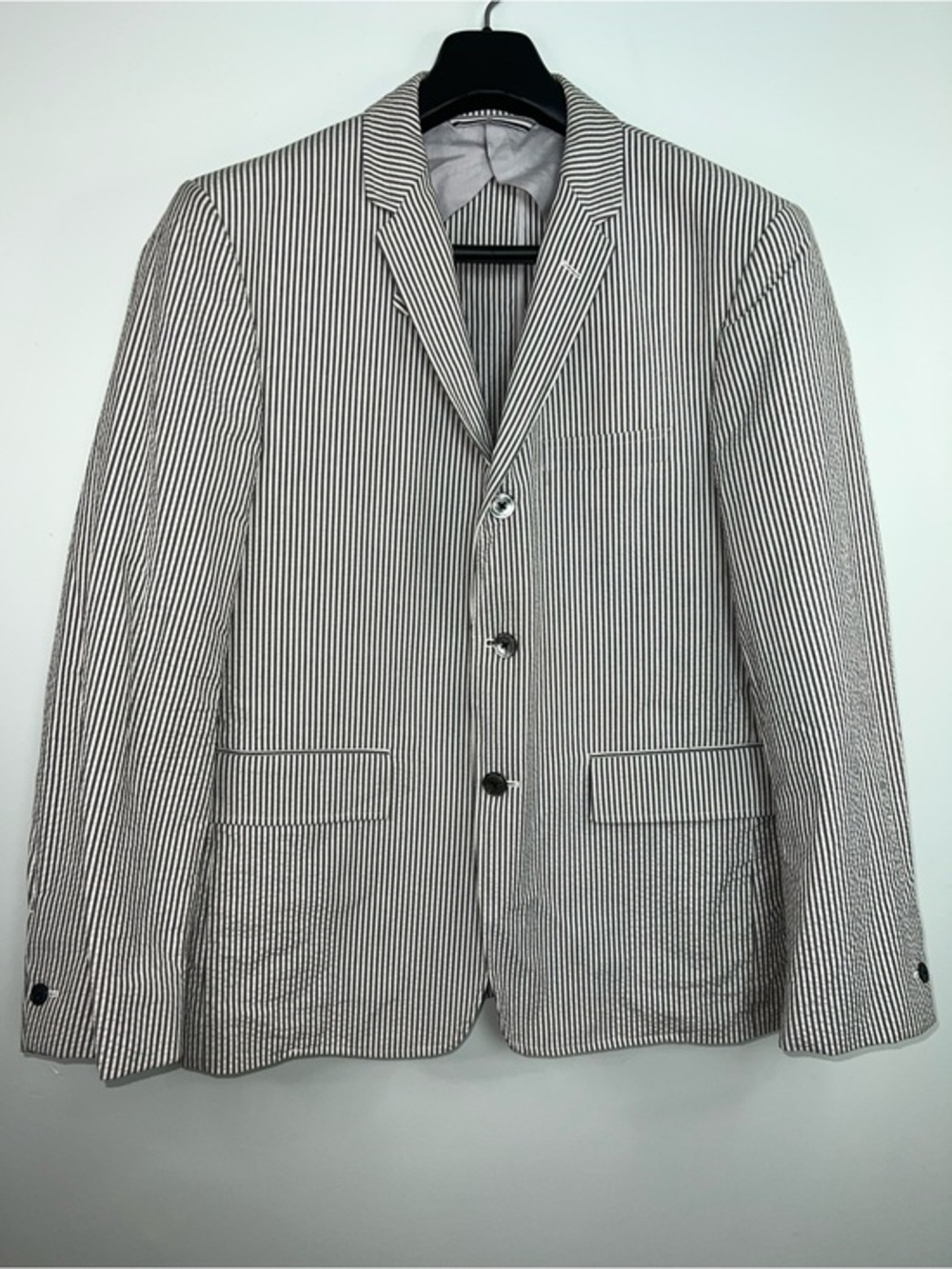Thom Grey Thom Browne LL 42R Gray White Seersucker 100% Cotton Blazer